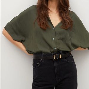 Green satin blouse